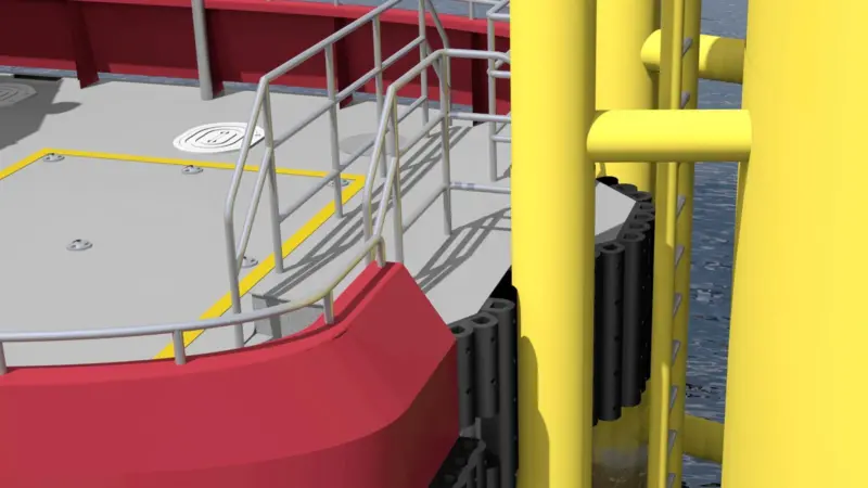 Drawing showing the new active fender system (AFS) for use on windfarm support vessels being developed by BMT