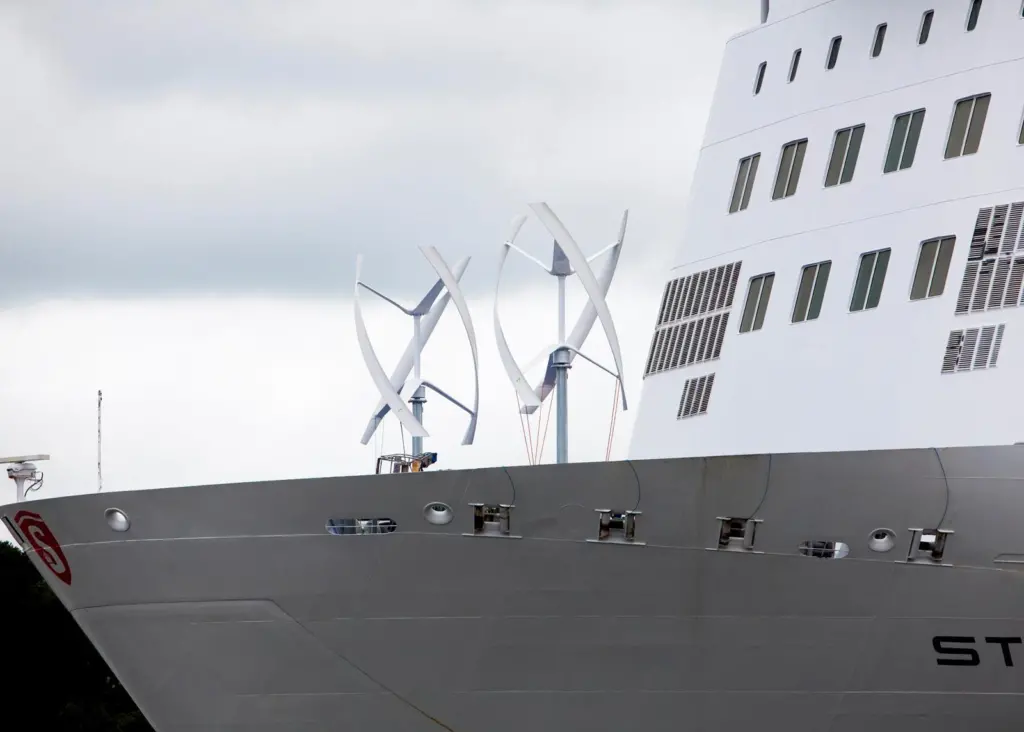 ‘Stena Jutlandica’ seen here fitted with two wind turbines on her foredeck