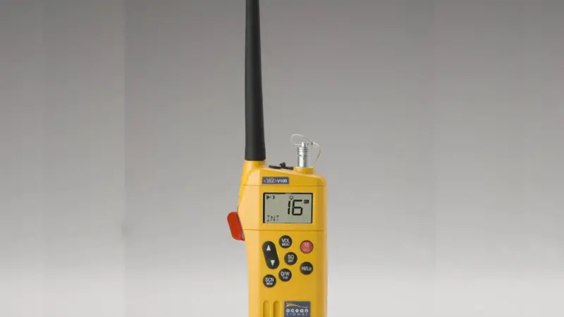 The MED-certified Ocean Signal SafeSea V100 GMDSS hand-held VHF