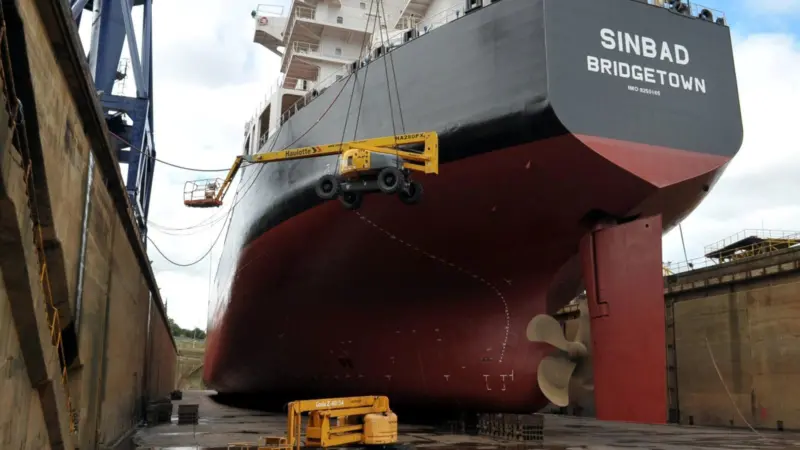 ‘Sinbad’ ready to be floated out of the A&P Tyne drydock