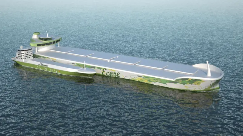 The Ecore VLOC concept, recently launched by DNV, TGE, MAN, FKAB and Cargotec, brings LNG fuel technology to large bulkers: in this view, the Ecore ship is taking on LNG from a specially-developed bunker vessel