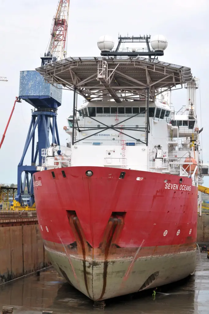 ‘Seven Oceans’ in dry-dock at A&P Tyne yard undergoing refurbishment and repair work to its thrusters