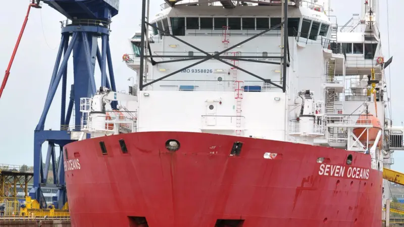 ‘Seven Oceans’ in dry-dock at A&P Tyne yard undergoing refurbishment and repair work to its thrusters