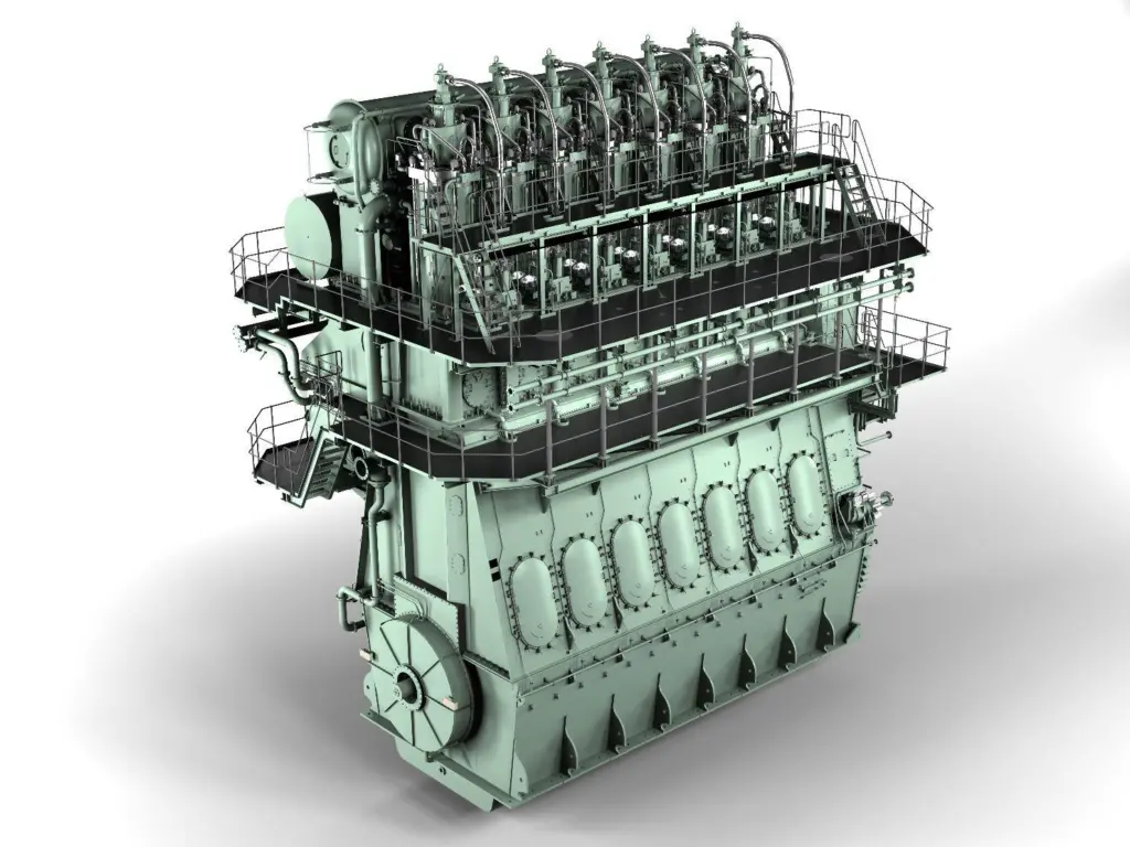 MAN's S80ME-C9 (illustrated) and S90ME-C8/9 super long-stroke types are finding increasing favour for container vessels by allowing larger propeller diameters to be used