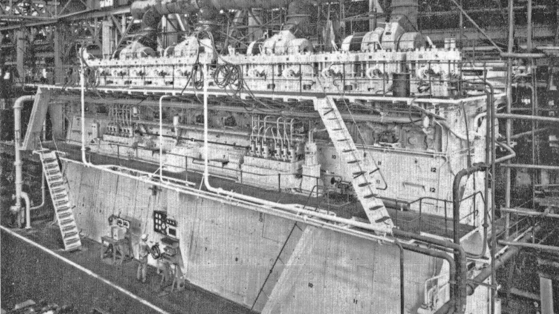 This Mitsubishi-built, MAN-designed, unit was the first large-bore 12-cylinder Diesel engine to be delivered
