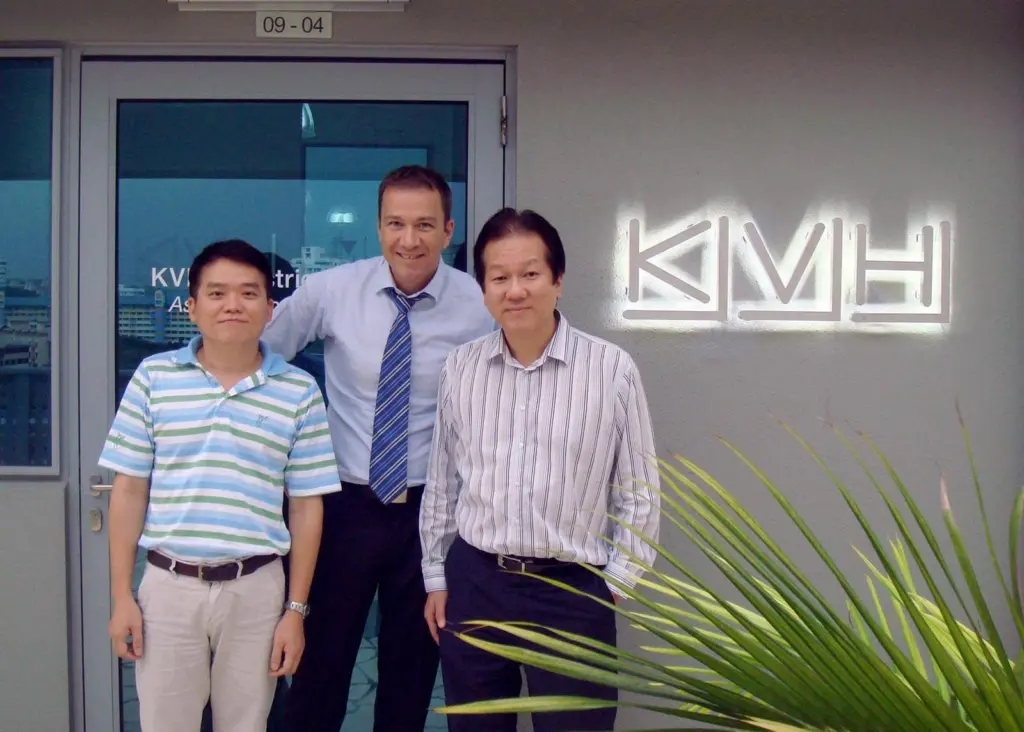 Vivian Quenet, vice president of sales, Asia-Pacific (back) with Tong Kian Tan, applications engineer (left), and Albert Chung, sales director - Asia (right)