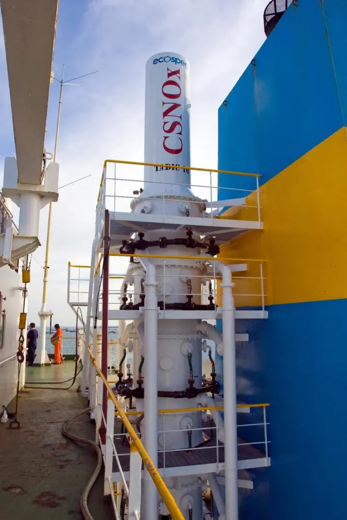 One way of meeting the Tier III limits is the installation of exhaust gas after-treatment – this scrubber system, developed by Ecospec and endorsed by Wärtsilä, is said to effectively reduce NOx and CO2 as well as SOx emissions