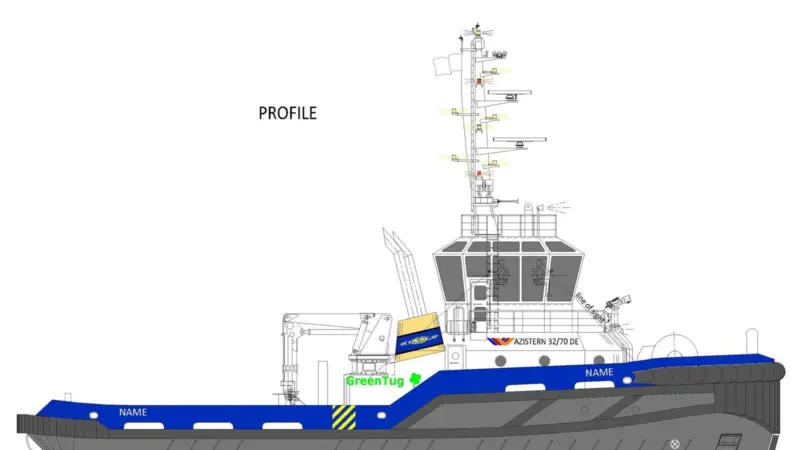 Offshore Ship Designers’ Azistern 3270 basic design 70 tonne BP low emission harbour tug