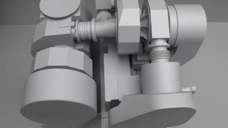 Model illustrating the compact architecture of MAN two-stage turbocharging with intermediate cooling