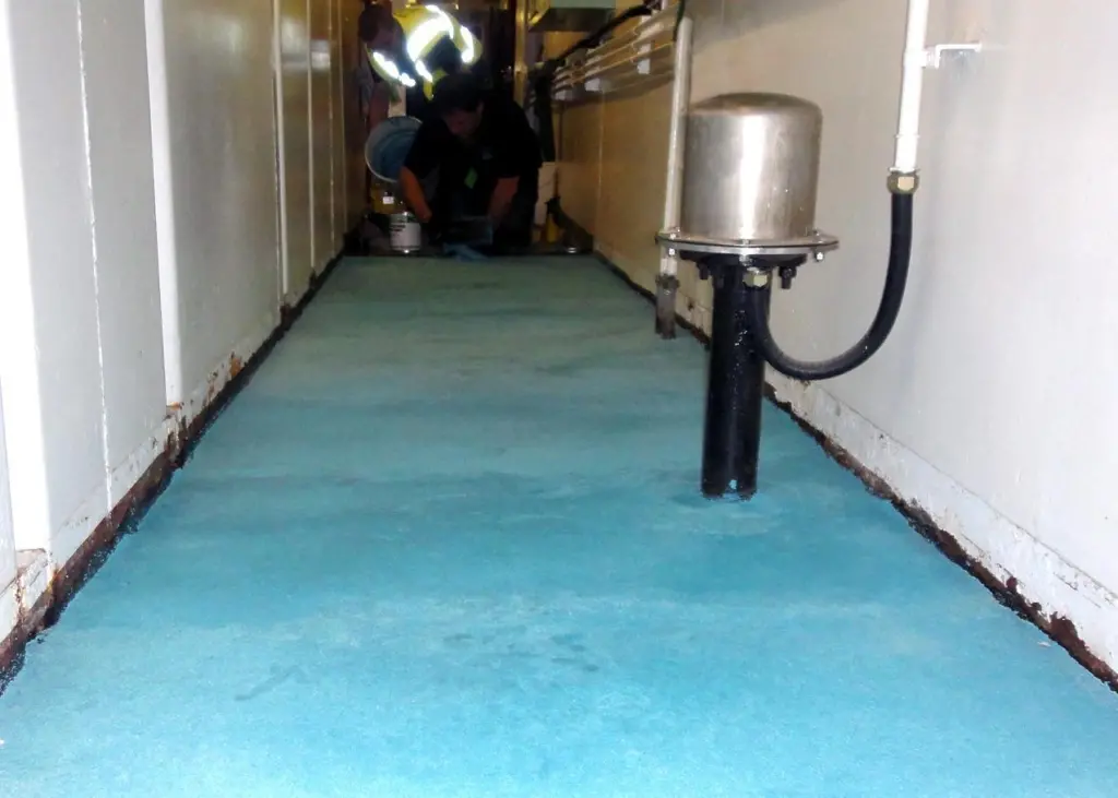 Interior decks of tanker 'RFA Black Rover' after refurbishment with SynDeck underlayment material