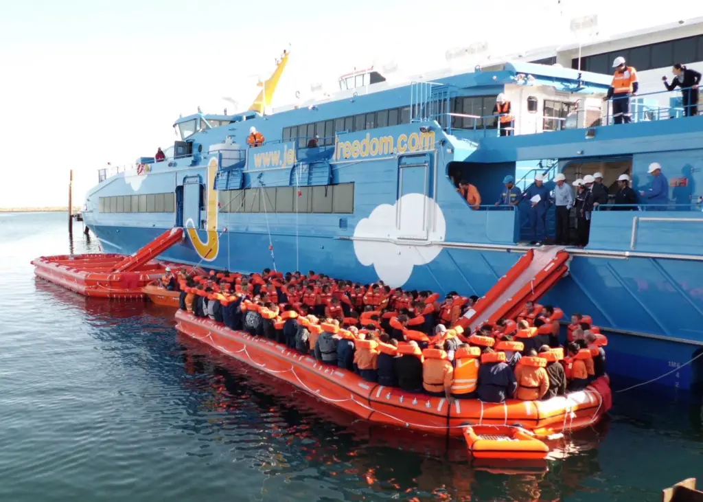 Survitec Zodiac escape slide being tested on ferry ‘Liberty’