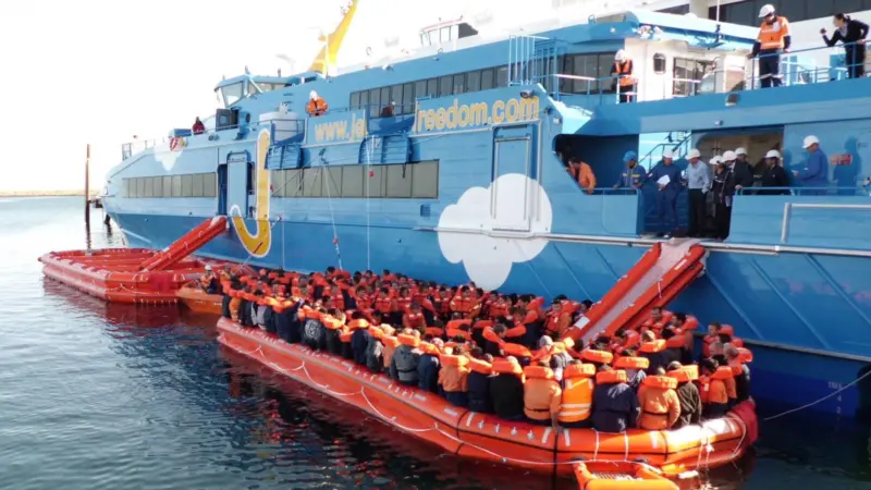 Survitec Zodiac escape slide being tested on ferry ‘Liberty’