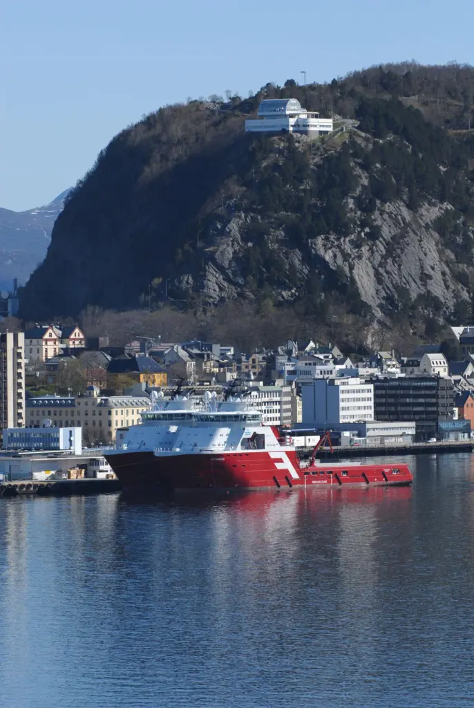 Two Farstad Shipping vessels in typical Norway West Coast surroundings