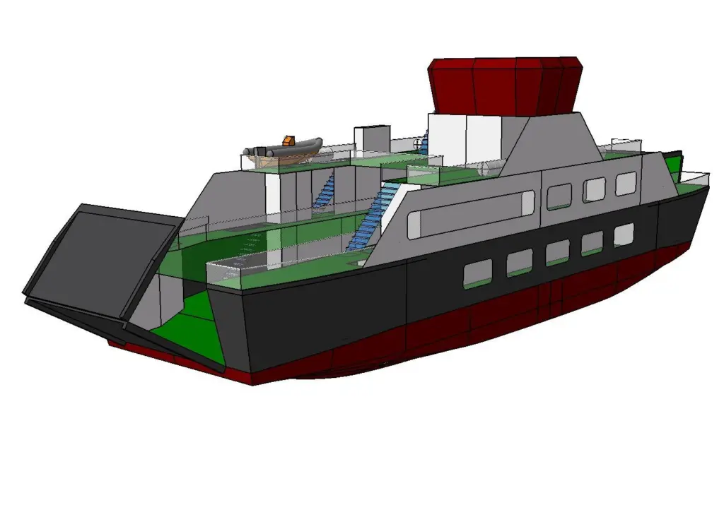 Preliminary drawing of the CalMac hybrid ferry showing the stern ramp configuration