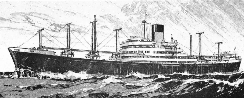 Artist’s impression of the distinctive ‘Glenlyon’ class 11,000gt cargo liners for the Alfred Holt group, two of the four being built in Govan, and the others in the Netherlands