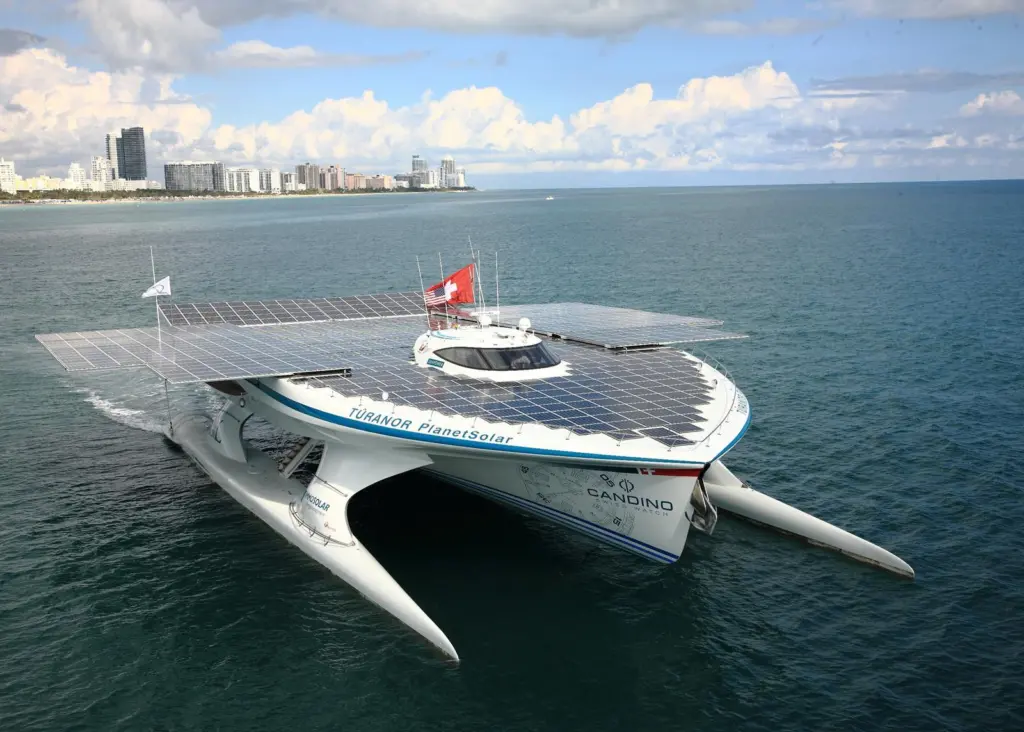 ‘Planet Solar’ is nearing the end of the first round the world voyage to be completed using only solar power.