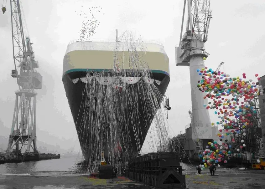 Launch of MOL’s ‘Emerald Ace’ at the MHI Kobe yard on 13 March