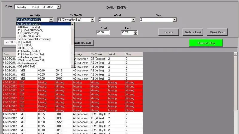 FuelTrax screen shot showing activity coding