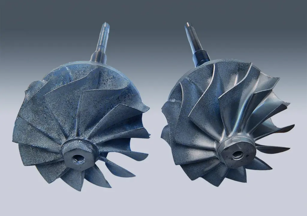 ABB strongly recommends use of original parts - after just a few hours, damage is evident on the non original turbine shaft (left)compared with the ABB original part (right)