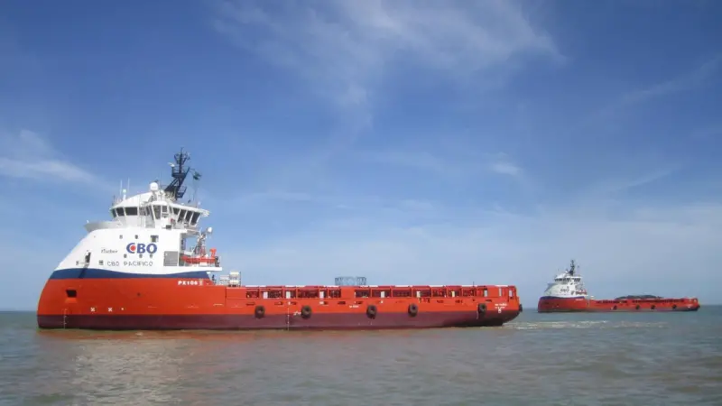 PSV ‘CBO Pacifico’, delivered from Estaleiro Alianca in Brazil, in company with sister ship ‘CBO Atlântico’, delivered earlier this year. (picture:  Ulstein/Thomas Bigset)