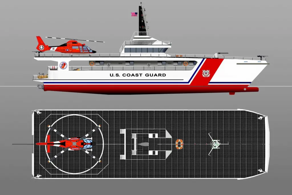 SCOD’s Coast Guard cutter design, showing solar (PV) cells and helipad