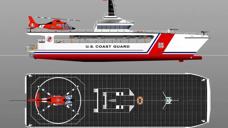 SCOD’s Coast Guard cutter design, showing solar (PV) cells and helipad