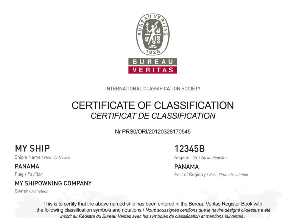 BV has made the ship’s Certificate of Classification a simple one page document