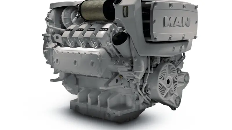 MAN’s D2868 LE421 heavy-duty rated high-speed marine diesel, from the group’s truck and bus division in Nuremberg