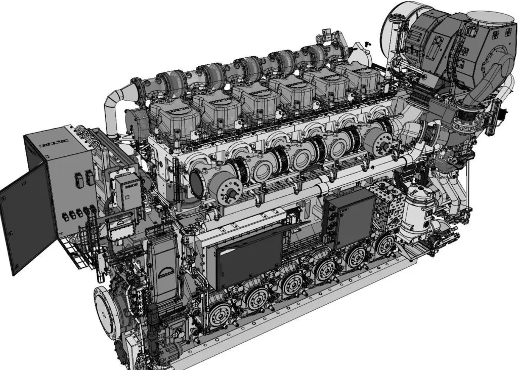 MAN is raising the stakes in the dual-fuel engine market with the new 35/44DF series, seen here in six-cylinder format
