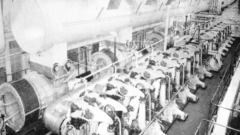 Cylinder tops and turbochargers of ‘Ancerville’s’ B&W main engines