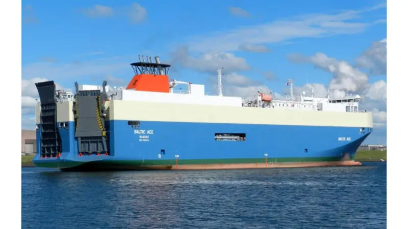 The car carrier Baltic Ace sank shortly after the collision on Wednesday evening