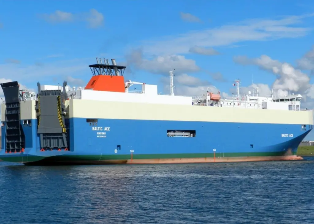 The car carrier 'Baltic Ace' sank shortly after the collision