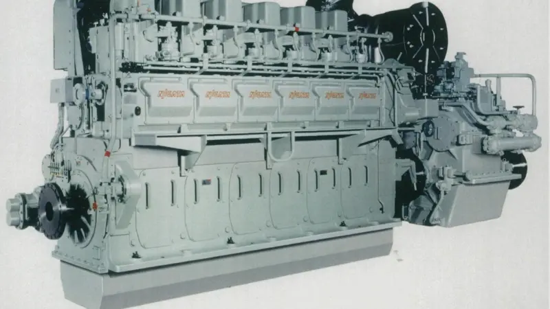 The six-cylinder prototype of Niigata’s new dual-fuel marine engine