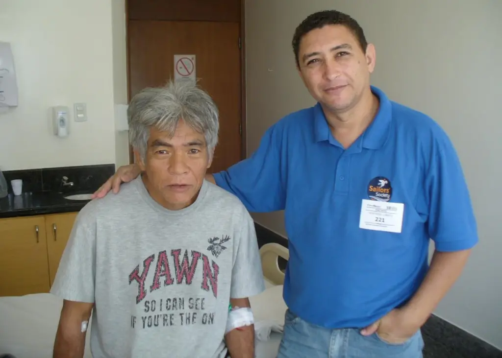 Sailors’ Society’s port chaplain of Vitoria, Brazil, gives support to a hospitalised seafarer