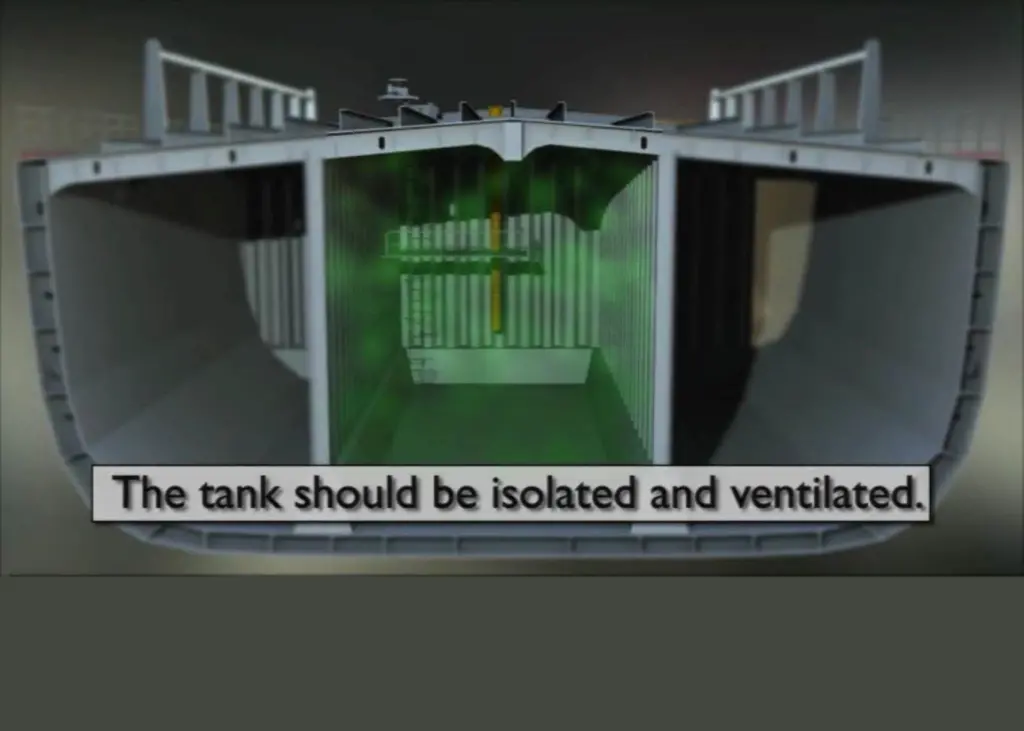 Screen shot from the American Club's previous confined space safety video about tanker spaces