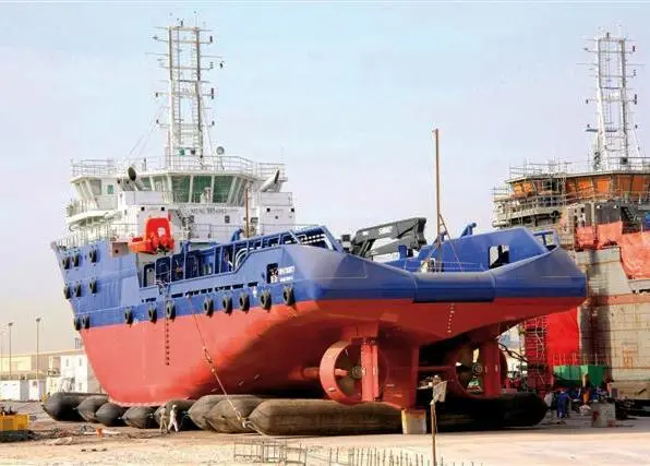 Aft ship view: Topaz Dignity on the slipway, the 2.8m MAN Alpha CP Propellers in AHT nozzles