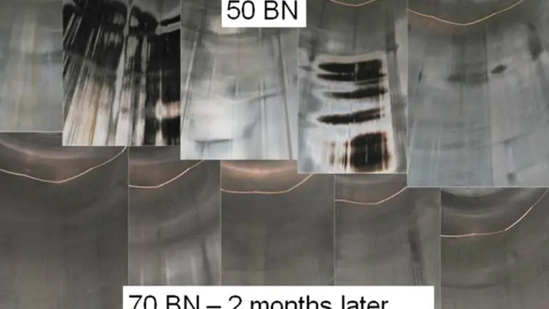 Cylinder liner conditions before and after increasing BN
