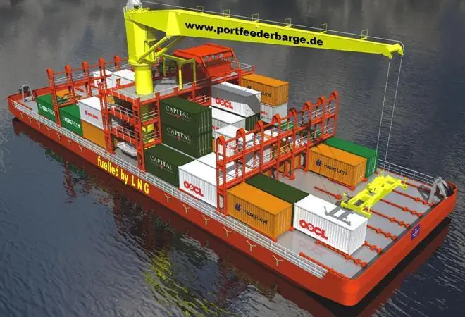 Port feeder barge is self-propelled and versatile