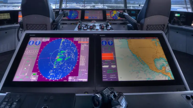 The VisionMaster FT ECDIS allows quick access to tasks to be performed during a vessels operation