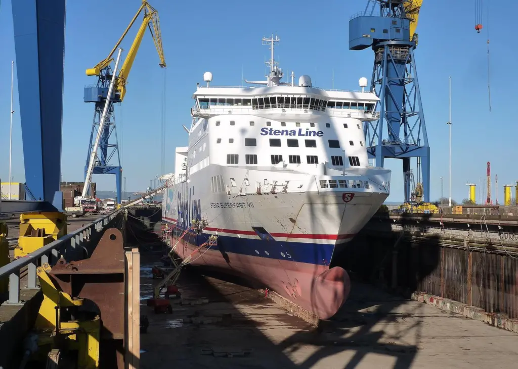 Repairs to two Stena Superfast ferries in Belfast included removal and repair of rudders, tail shaft removal and repair, blasting and painting, deck repairs, and main engine repairs