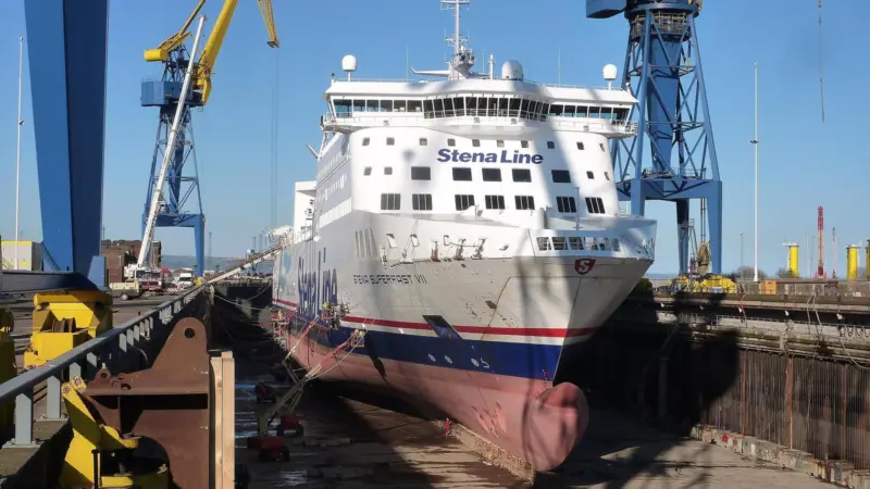 Repairs to two Stena Superfast ferries in Belfast included removal and repair of rudders, tail shaft removal and repair, blasting and painting, deck repairs, and main engine repairs