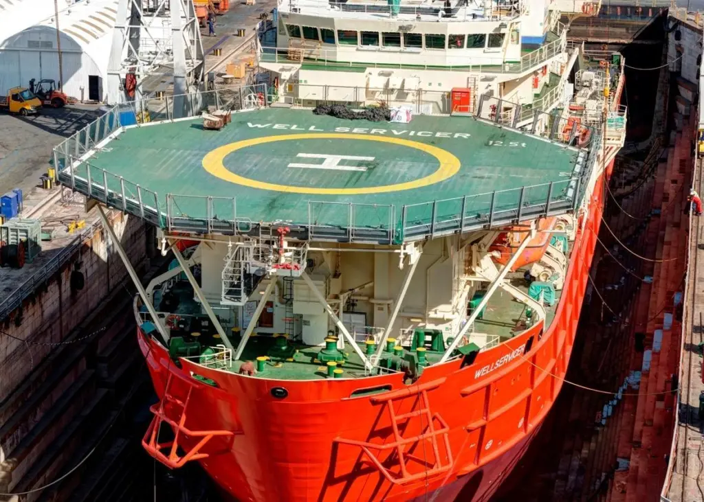 'Wellservicer', Technip’s DP-Class 3 multi role diving support vessel in dry dock