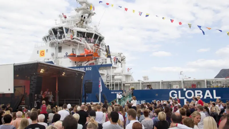 Havyard arranged a major celebration in Fosnavaag to mark the handover of its latest PSV to its Indian owner (photo: Havyard)