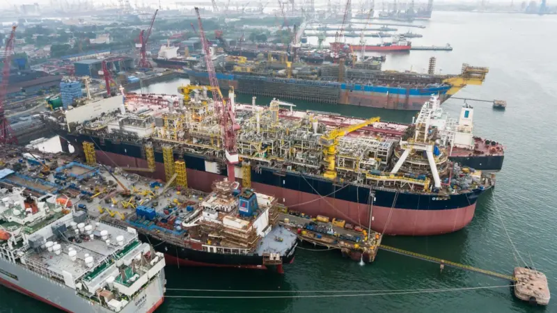 Keppel’s Singapore facility, showing a previous SBM FPSO conversion project, OSX-2