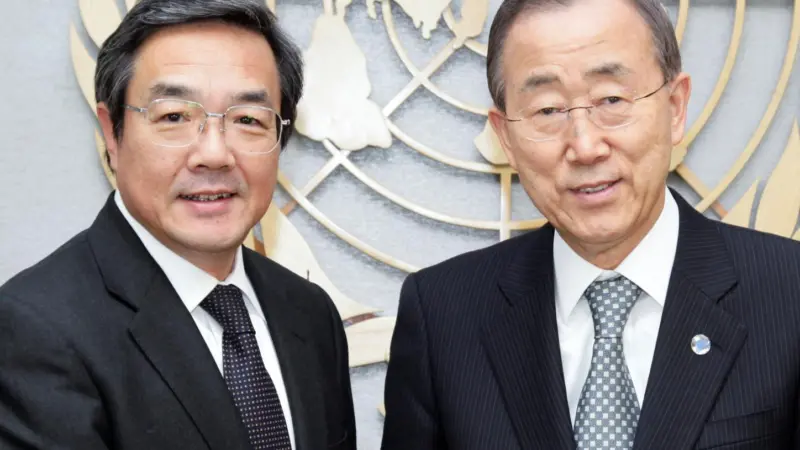 Koji Sekimizu and Ban Ki-moon together on an earlier occasion, when Mr Sekimizu visited UN HQ in New York – both endorse marine transportation as cost-effective and energy efficient, and share a desire for sustainable development