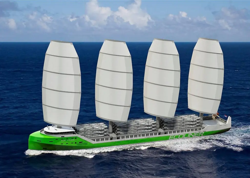 The Dutch-designed Ecoliner features four masts, which can double as cranes