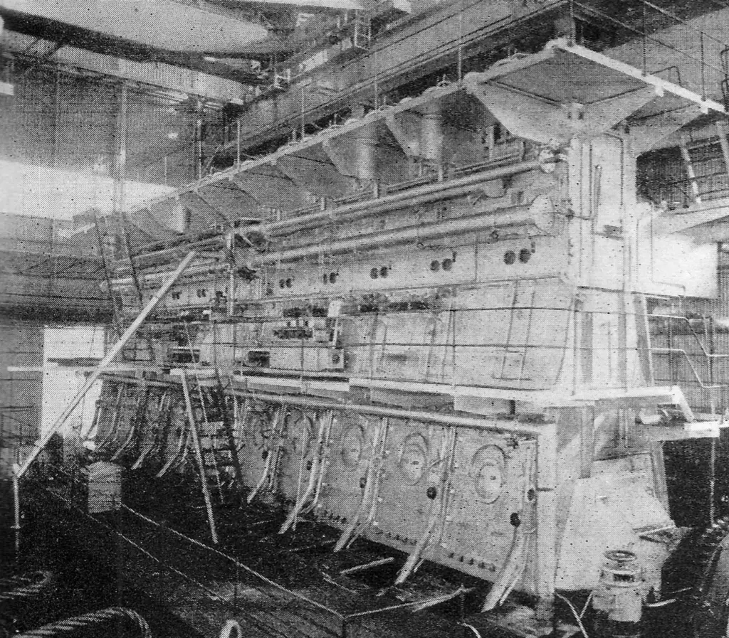 The Harima-Sulzer 10 RD 90 engine fitted to the ‘Hatsushima Maru’ tanker- the largest and most powerful Sulzer-powered ship