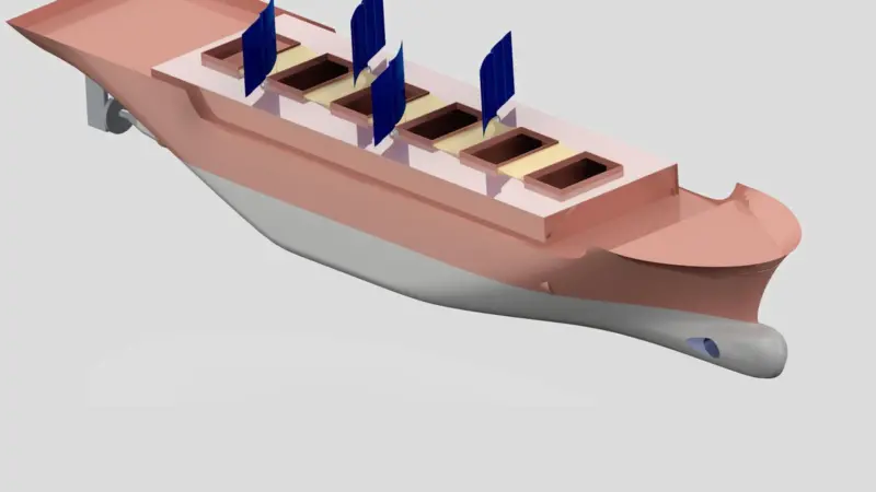 A modern tanker or bulker to retrofit Solar Sailor's new opening wing sails, ship operators can expect significant fuel savings