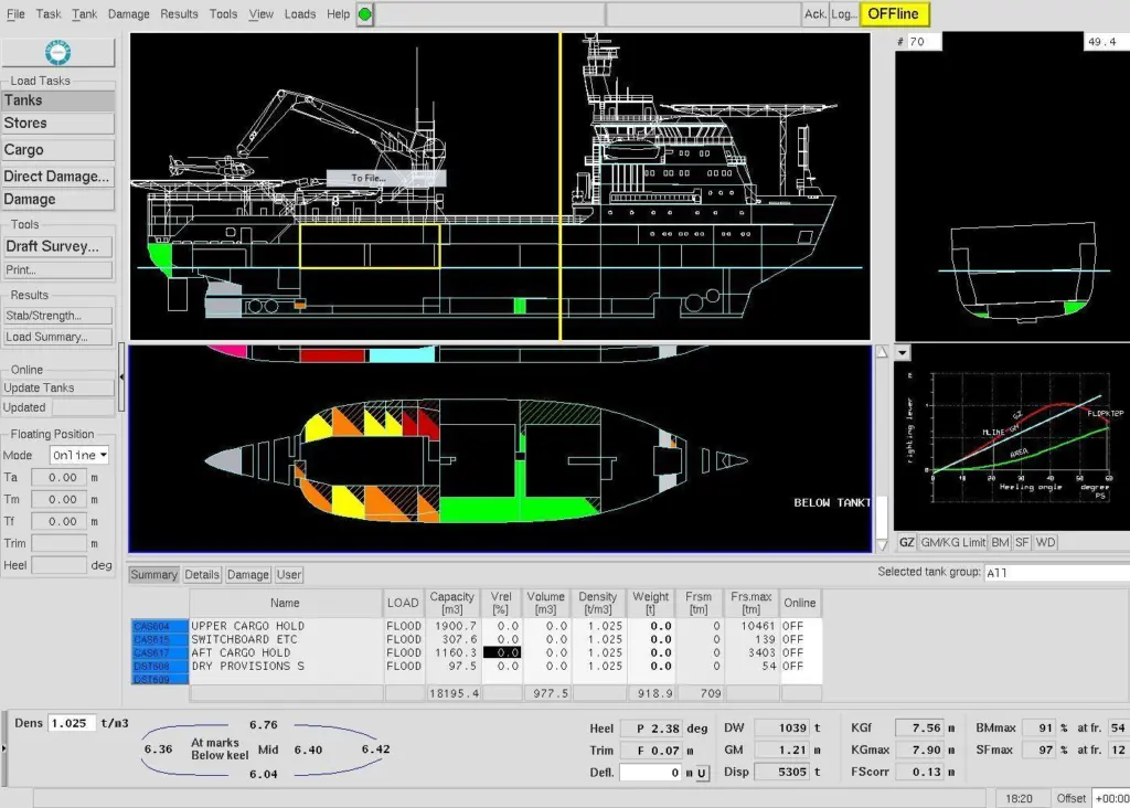 Screen shot from NAPA Loading Computer for an offshore vessel