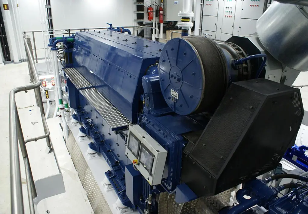 View of the ‘Herøyhav’s’ engine room featuring an MAN 9L27/38 main engine